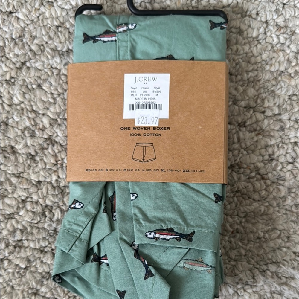 J. Crew Sage Green Boxer Shorts with Fish Design - Picture 2 of 2